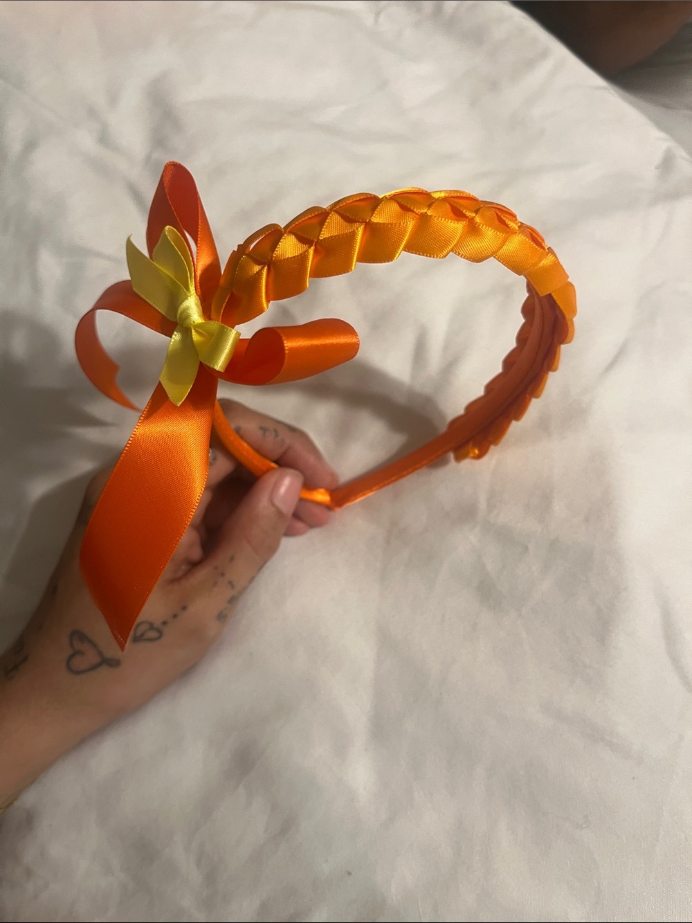 Satin Braided Orange Headband with Yellow Bow